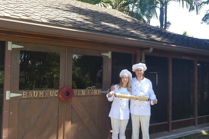 Baumkuchen Farm Tour - Inside the farm: palm trees, a vanilla greenhouse, and lots of green