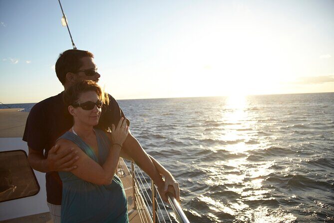 Kona Signature Catamaran Sunset Sail - The boat setup: spacious catamaran, shade, and a real onboard hang